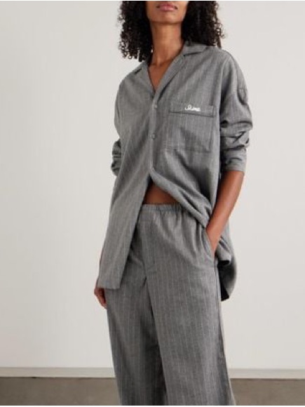Skims Elevated Flannel Sleep Shirt Heather Grey Stripe S L